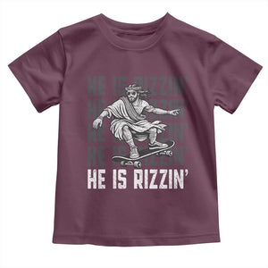 He Is Rizzin Funny Christian Easter Skateboarding Jesus Meme Toddler T Shirt Faith Humor Trendy Youth Gift TS02 Maroon Print Your Wear