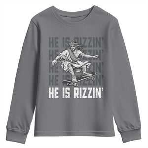 He Is Rizzin Funny Christian Easter Skateboarding Jesus Meme Youth Sweatshirt Faith Humor Trendy Youth Gift TS02 Charcoal Print Your Wear
