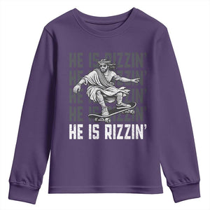 He Is Rizzin Funny Christian Easter Skateboarding Jesus Meme Youth Sweatshirt Faith Humor Trendy Youth Gift TS02 Purple Print Your Wear