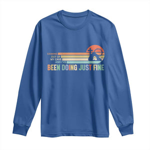 Retro Coming Out Of My Cave Christian Easter Parody Long Sleeve Shirt I’ve Been Doing Just Fine Resurrection Humor Faith Gift TS02 Royal Blue Print Your Wear