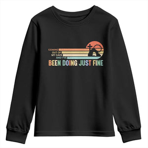 Retro Coming Out Of My Cave Christian Easter Parody Youth Sweatshirt I’ve Been Doing Just Fine Resurrection Humor Faith Gift TS02 Black Print Your Wear