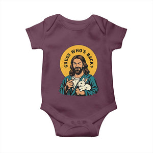 Guess Who is Back Funny Christian Easter Baby Onesie Winking Jesus with Lamb Cute Resurrection Humor Gift TS02 Maroon Print Your Wear