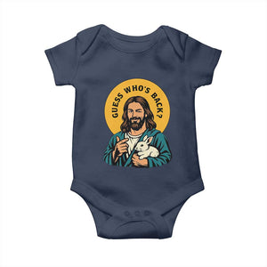 Guess Who is Back Funny Christian Easter Baby Onesie Winking Jesus with Lamb Cute Resurrection Humor Gift TS02 Navy Print Your Wear