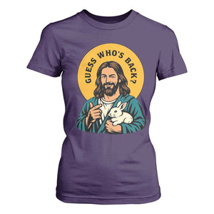 Guess Who is Back Funny Christian Easter T Shirt For Women Winking Jesus with Lamb Cute Resurrection Humor Gift TS02 Purple Print Your Wear