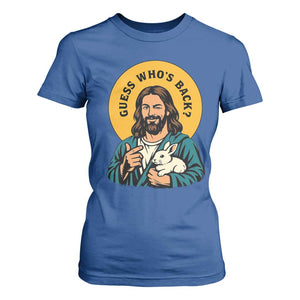 Guess Who is Back Funny Christian Easter T Shirt For Women Winking Jesus with Lamb Cute Resurrection Humor Gift TS02 Royal Blue Print Your Wear