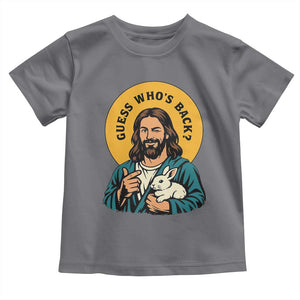 Guess Who is Back Funny Christian Easter Toddler T Shirt Winking Jesus with Lamb Cute Resurrection Humor Gift TS02 Charcoal Print Your Wear