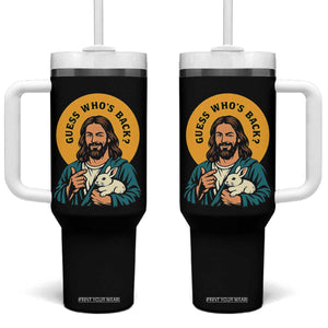 Guess Who is Back Funny Christian Easter Tumbler With Handle Winking Jesus with Lamb Cute Resurrection Humor Gift TS02 One Size: 40 oz Black Print Your Wear