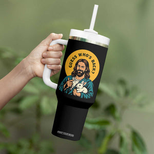 Guess Who is Back Funny Christian Easter Tumbler With Handle Winking Jesus with Lamb Cute Resurrection Humor Gift TS02 Print Your Wear