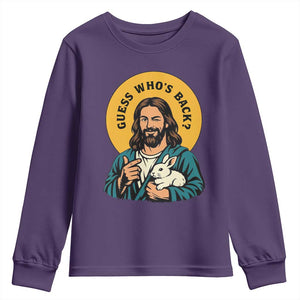 Guess Who is Back Funny Christian Easter Youth Sweatshirt Winking Jesus with Lamb Cute Resurrection Humor Gift TS02 Purple Print Your Wear