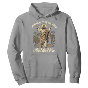 Coming Out Of My Cave Christian Easter Hoodie Risen Jesus Tomb Scene Inspirational Faith Message Gift TS02 Sport Gray Print Your Wear
