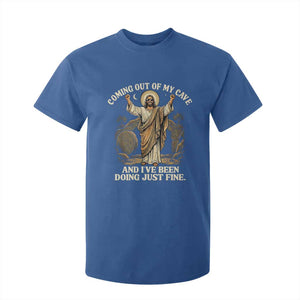 Coming Out Of My Cave Christian Easter T Shirt For Kid Risen Jesus Tomb Scene Inspirational Faith Message Gift TS02 Royal Blue Print Your Wear