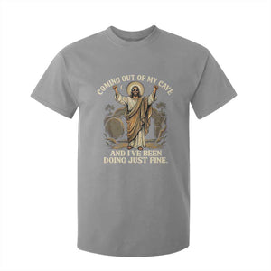 Coming Out Of My Cave Christian Easter T Shirt For Kid Risen Jesus Tomb Scene Inspirational Faith Message Gift TS02 Sport Gray Print Your Wear