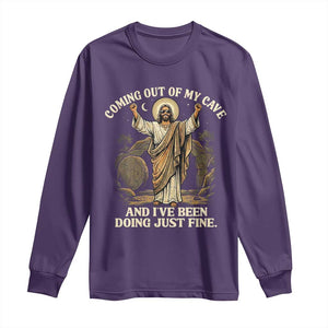 Coming Out Of My Cave Christian Easter Long Sleeve Shirt Risen Jesus Tomb Scene Inspirational Faith Message Gift TS02 Purple Print Your Wear