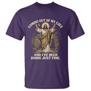 Coming Out Of My Cave Christian Easter T Shirt Risen Jesus Tomb Scene Inspirational Faith Message Gift TS02 Purple Print Your Wear