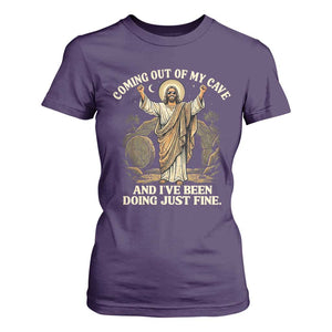 Coming Out Of My Cave Christian Easter T Shirt For Women Risen Jesus Tomb Scene Inspirational Faith Message Gift TS02 Purple Print Your Wear