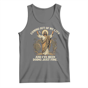 Coming Out Of My Cave Christian Easter Tank Top Risen Jesus Tomb Scene Inspirational Faith Message Gift TS02 Black Heather Print Your Wear
