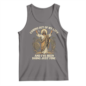 Coming Out Of My Cave Christian Easter Tank Top Risen Jesus Tomb Scene Inspirational Faith Message Gift TS02 Deep Heather Print Your Wear