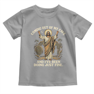 Coming Out Of My Cave Christian Easter Toddler T Shirt Risen Jesus Tomb Scene Inspirational Faith Message Gift TS02 Sport Gray Print Your Wear