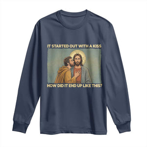 It Started Out With A Kiss Christian Easter Long Sleeve Shirt Judas Betrayal Biblical Scene Faith Reflection Gift TS02 Navy Print Your Wear