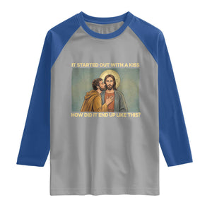 It Started Out With A Kiss Christian Easter Raglan Shirt Judas Betrayal Biblical Scene Faith Reflection Gift TS02 Sport Gray Royal Print Your Wear