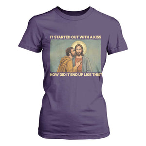 It Started Out With A Kiss Christian Easter T Shirt For Women Judas Betrayal Biblical Scene Faith Reflection Gift TS02 Purple Print Your Wear
