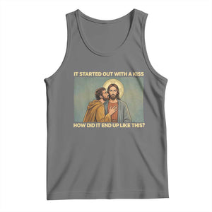 It Started Out With A Kiss Christian Easter Tank Top Judas Betrayal Biblical Scene Faith Reflection Gift TS02 Black Heather Print Your Wear