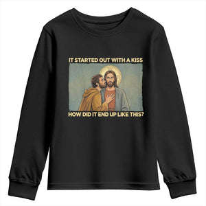 It Started Out With A Kiss Christian Easter Youth Sweatshirt Judas Betrayal Biblical Scene Faith Reflection Gift TS02 Black Print Your Wear