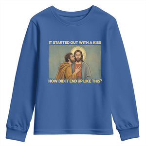It Started Out With A Kiss Christian Easter Youth Sweatshirt Judas Betrayal Biblical Scene Faith Reflection Gift TS02 Royal Blue Print Your Wear