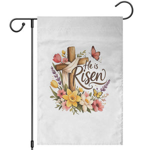 He Is Risen Floral Cross Christian Easter Garden Flag Spring Flowers Butterfly Faith Inspirational Gift TS02 White Print Your Wear