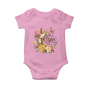He Is Risen Floral Cross Christian Easter Baby Onesie Spring Flowers Butterfly Faith Inspirational Gift TS02 Light Pink Print Your Wear