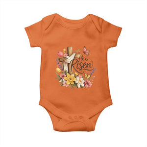 He Is Risen Floral Cross Christian Easter Baby Onesie Spring Flowers Butterfly Faith Inspirational Gift TS02 Orange Print Your Wear