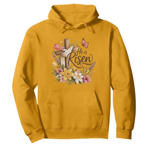 He Is Risen Floral Cross Christian Easter Hoodie Spring Flowers Butterfly Faith Inspirational Gift TS02 Gold Print Your Wear