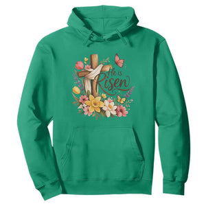 He Is Risen Floral Cross Christian Easter Hoodie Spring Flowers Butterfly Faith Inspirational Gift TS02 Irish Green Print Your Wear