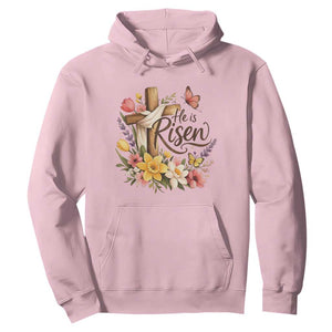 He Is Risen Floral Cross Christian Easter Hoodie Spring Flowers Butterfly Faith Inspirational Gift TS02 Light Pink Print Your Wear