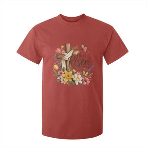 He Is Risen Floral Cross Christian Easter T Shirt For Kid Spring Flowers Butterfly Faith Inspirational Gift TS02 Red Print Your Wear