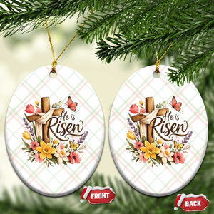 He Is Risen Floral Cross Christian Easter Ceramic Ornament Spring Flowers Butterfly Faith Inspirational Gift TS02 Print Your Wear