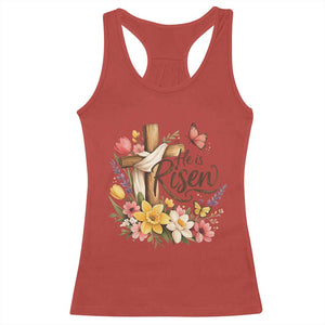 He Is Risen Floral Cross Christian Easter Racerback Tank Top Spring Flowers Butterfly Faith Inspirational Gift TS02 Red Print Your Wear