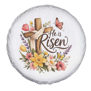 He Is Risen Floral Cross Christian Easter Spare Tire Cover Spring Flowers Butterfly Faith Inspirational Gift TS02 Print Your Wear