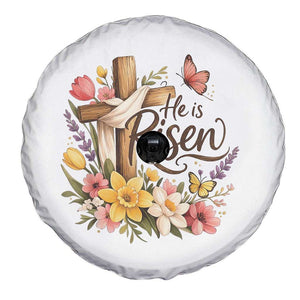 He Is Risen Floral Cross Christian Easter Spare Tire Cover Spring Flowers Butterfly Faith Inspirational Gift TS02 Print Your Wear
