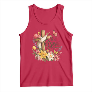 He Is Risen Floral Cross Christian Easter Tank Top Spring Flowers Butterfly Faith Inspirational Gift TS02 Red Print Your Wear