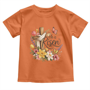 He Is Risen Floral Cross Christian Easter Toddler T Shirt Spring Flowers Butterfly Faith Inspirational Gift TS02 Orange Print Your Wear