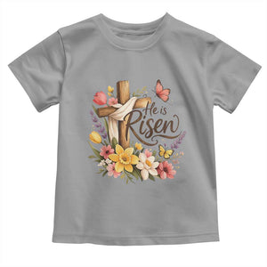 He Is Risen Floral Cross Christian Easter Toddler T Shirt Spring Flowers Butterfly Faith Inspirational Gift TS02 Sport Gray Print Your Wear
