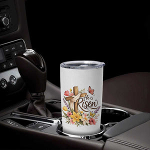 He Is Risen Floral Cross Christian Easter Tumbler Cup Spring Flowers Butterfly Faith Inspirational Gift TS02 Print Your Wear