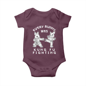 Funny Easter Rabbit Martial Arts Baby Onesie Every Bunny Was Kung Fu Fighting Cute Bunny Humor Gift TS02 Maroon Print Your Wear
