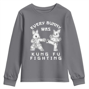 Funny Easter Rabbit Martial Arts Youth Sweatshirt Every Bunny Was Kung Fu Fighting Cute Bunny Humor Gift TS02 Charcoal Print Your Wear