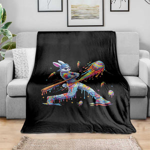 Cool Easter Bunny Baseball Player Neon Paint Splash Graphic Throw Blanket Funny Rabbit Sports with Egg Bat Hit Gift TS02 Print Your Wear