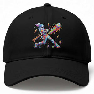 Cool Easter Bunny Baseball Player Neon Paint Splash Graphic Baseball Cap Funny Rabbit Sports with Egg Bat Hit Gift TS02 Print Your Wear
