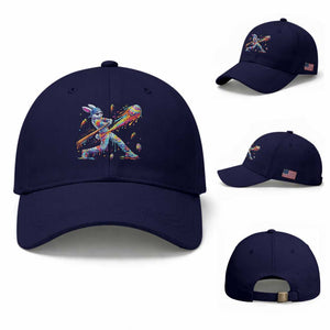 Cool Easter Bunny Baseball Player Neon Paint Splash Graphic Baseball Cap Funny Rabbit Sports with Egg Bat Hit Gift TS02 Baseball Cap Universal Fit Dark Blue Print Your Wear