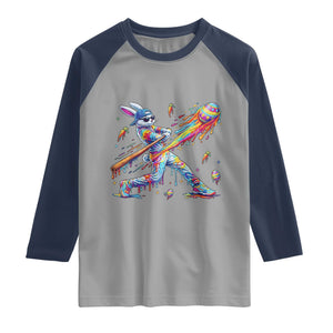 Cool Easter Bunny Baseball Player Neon Paint Splash Graphic Raglan Shirt Funny Rabbit Sports with Egg Bat Hit Gift TS02 Sport Gray Navy Print Your Wear