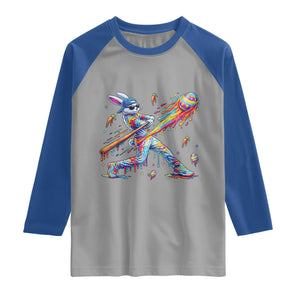 Cool Easter Bunny Baseball Player Neon Paint Splash Graphic Raglan Shirt Funny Rabbit Sports with Egg Bat Hit Gift TS02 Sport Gray Royal Print Your Wear